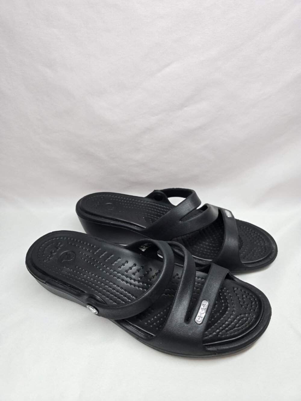 Crocs Patricia Wedge Strappy Slide Slip On Sandals Womens Size 6 Black